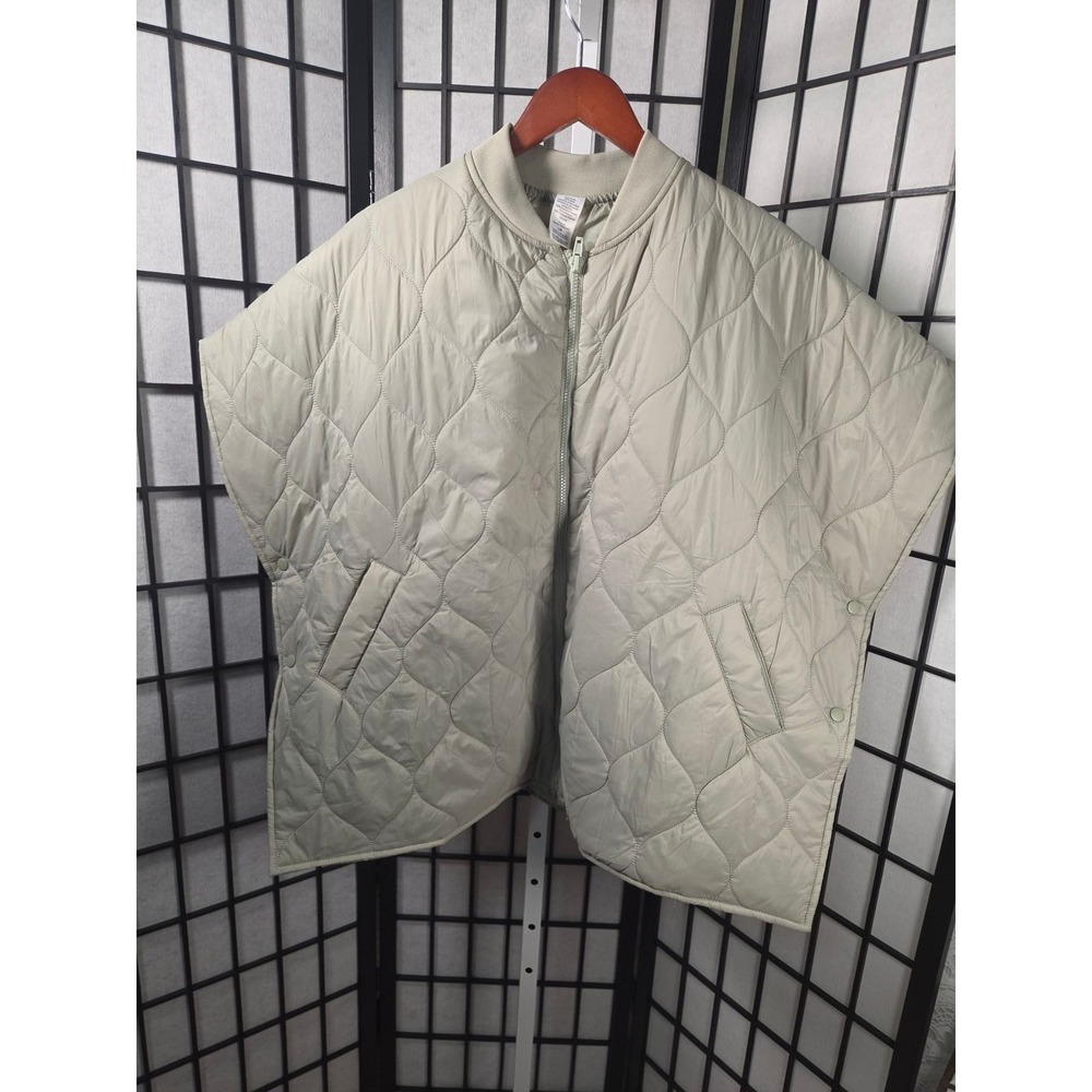 Quilted Bomber Cape Poncho Jacket Sage Green Zip Up L/XL